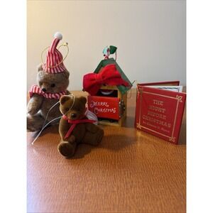 Lot Of 4 Kurt Adler Christmas Ornaments: Book, Outhouse, 2 Bears